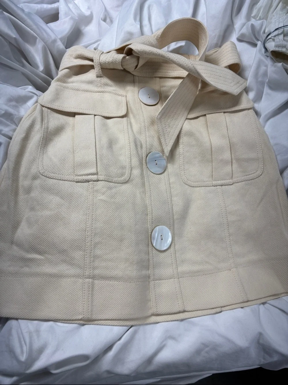 kate spade Luxe Cream Button-Front High Waist linnen blend  twill Skirt withBelt